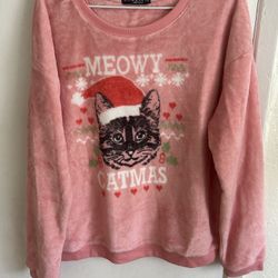 Fifth Sun Pink Meowy Catmas Funny Cats Kitten Merry Christmas Sweatshirt XXL
