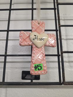 Pink Ceramic Cross Hope Ornament