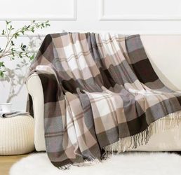Brown Plaid Throw Blanket for Couch, Fall Buffalo Plaid Blanket 50"x60"
