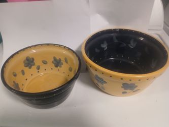 Yellow and Black Floral Ceramic Bowl Set
