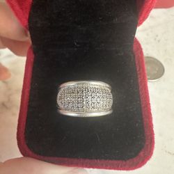 Beautiful 925 Sterling Silver Wide Band Ring With Marcacite Stones, Size 6.25 , Marked CNA925,  Tapered Back See Photos