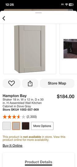 Hampton Bay Shaker 18 in. W x 12 in. D x 30 in. H Assembled Wall Kitchen Cabinet in Dove Gray