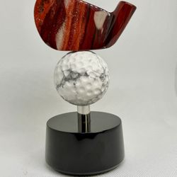 Beautiful Red Golf Club Head And Ball Sculpture
