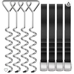 Trampoline Stakes Heavy Duty Anchors High Wind Stakes, 15.84" Galvanized Steel Corkscrew Anchors Kit for Trampoline, Field-deployments, Hunting Camp, 