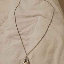 Silver Leaf pendant white stone necklace