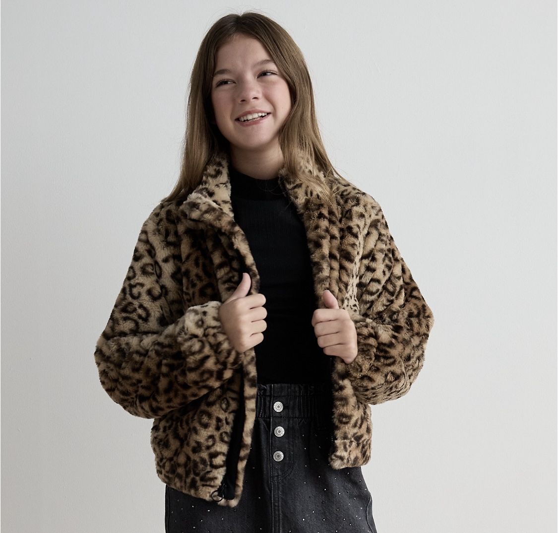 Cheetah Fleece Girls 7 NEW
