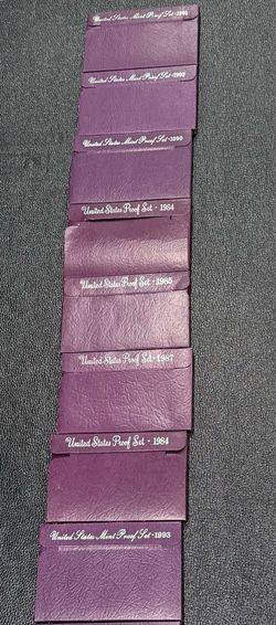 8 total Proof Mint Sets. 1984,1985,1987,1988,1990,1991,1992,1993