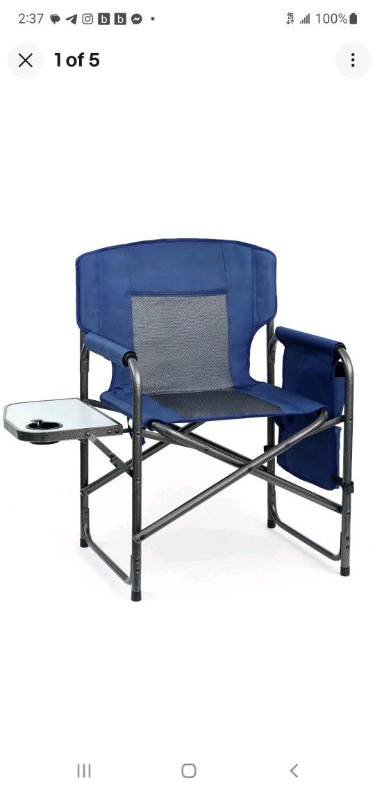 🆕 Brand New Heavy-Duty Folding Director’s Chair with Side Table & Storage Bag – 450lb Capacity
