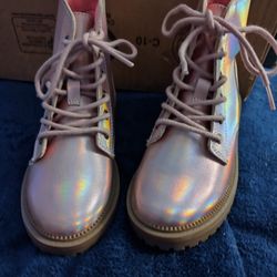 Shiny Faux-Leather Combat Boots for Girls Size 12
