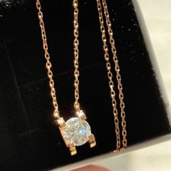 NEW Certified 1ct VVS1 Brilliant Cut Rose Gold tone S925 Moissanite Necklace 