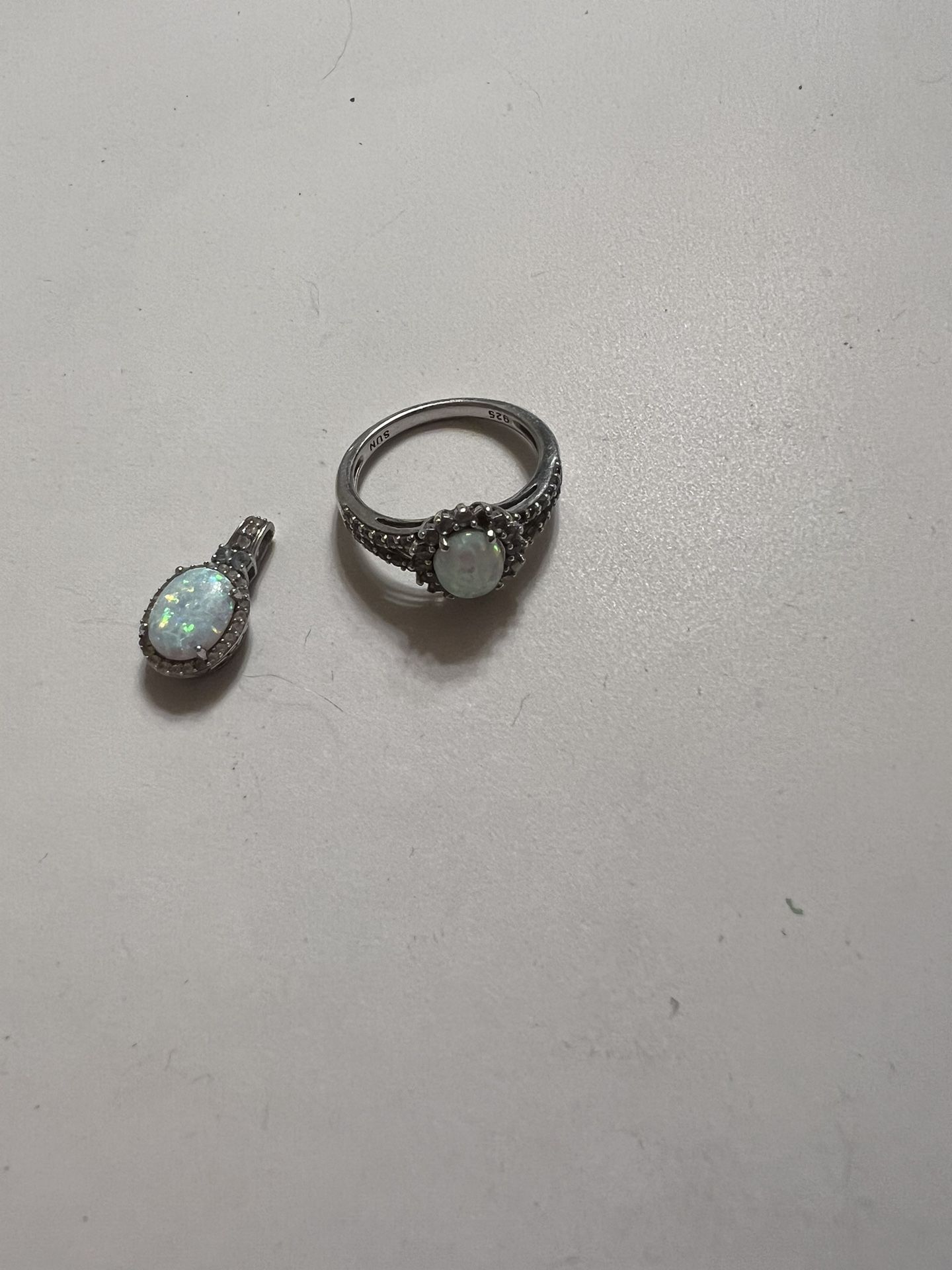 White Opal (Lab Created) Ring & Pendant