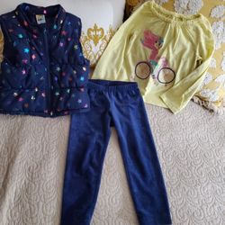 Toddler Girl Bundle So Cute 2T & 3T Long Sleeve Shirt, Pants & Very Warm Vest