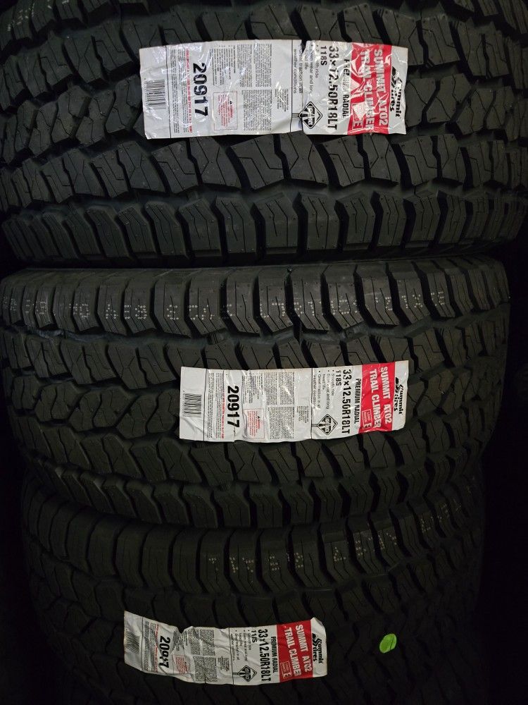 (4) 33x12.50r18 Summit A/T Tires 33 12.5 18 Inch AT 10-ply LT E Rated