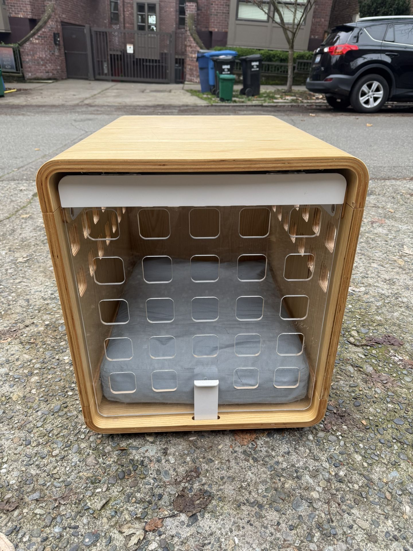 Fable Premium Dog Crate + Bed - Small, Walnut/Acrylic - $500