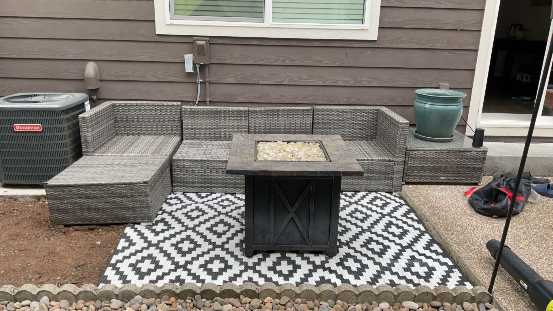 Outside Couch And Fireplace