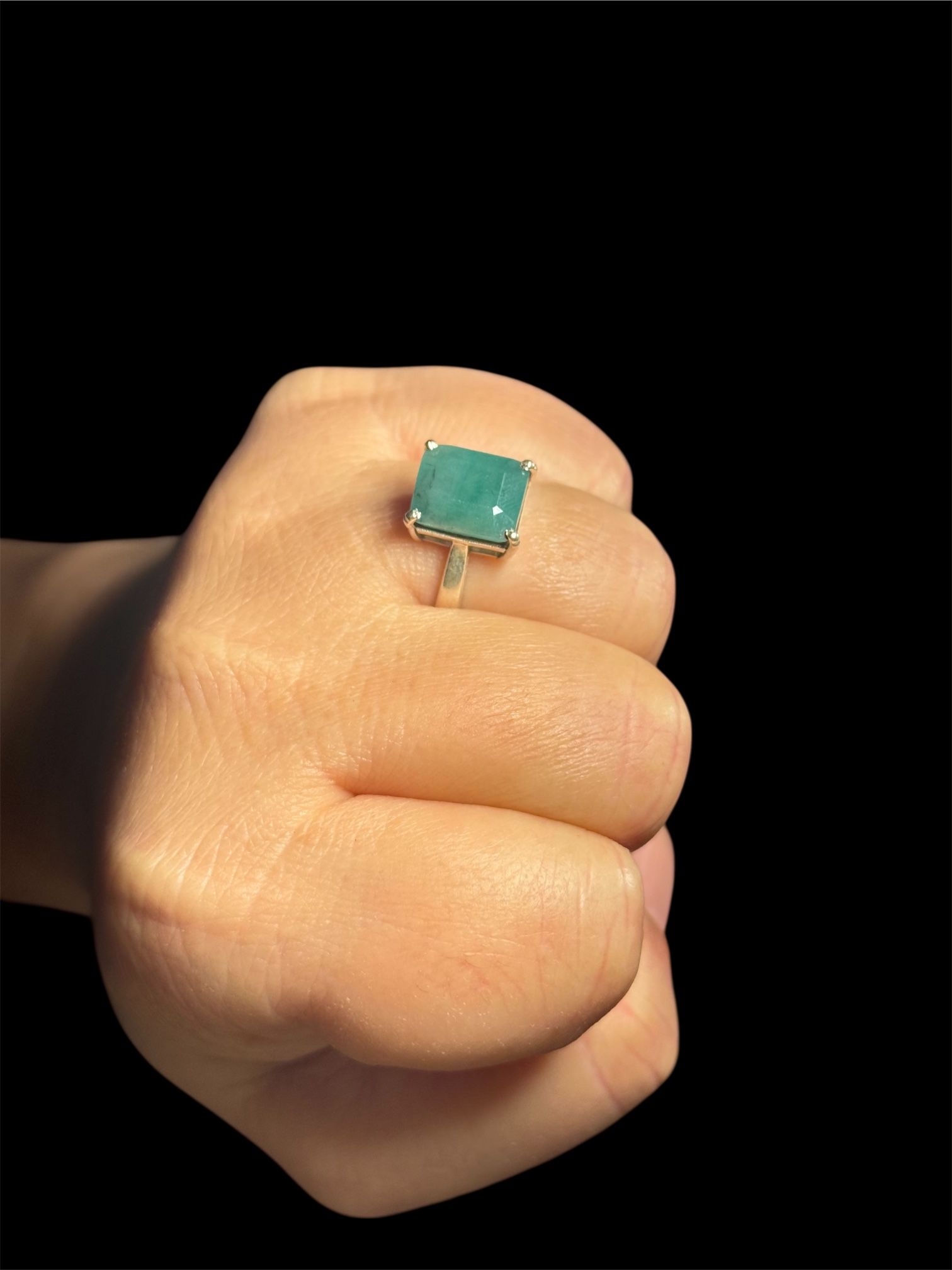 Pre-Owned 3.5ct Natural Emerald Ring 925 Sterling Silver Size 8