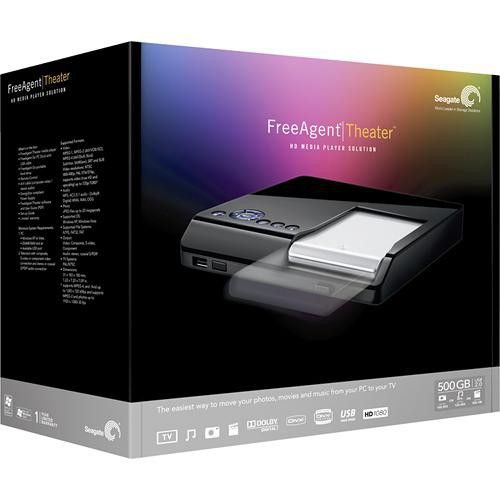 Seagate FreeAgent Theater w/500GB HD Media Player PC Stream TV ST905004CEA1E1-RK (New/Sealed/Unused) 500GB FREE AGENT "GO" HARD DRIVE INCLUDED!
