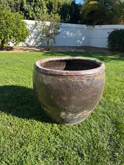 Large Vintage Outdoor Planter Glazed Terra Cotta / Garden Pot