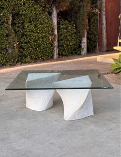 Modular Postmodern Vintage Glass Coffee Table Sculptural Plaster Bases