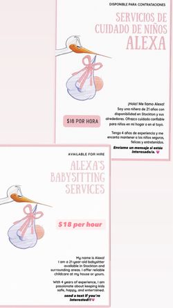 Babysitting available/ Niñera disponible