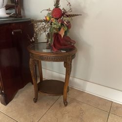 Antique Table With Glass Top With Custom Floral Arrangement 