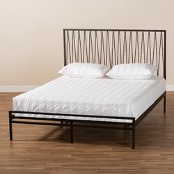 Modern Geometric Metal Queen Size Platform Bed - New