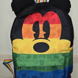Disney Parks  Loungefly Mickey Mouse W/ Ears Rainbow Pride Backpack