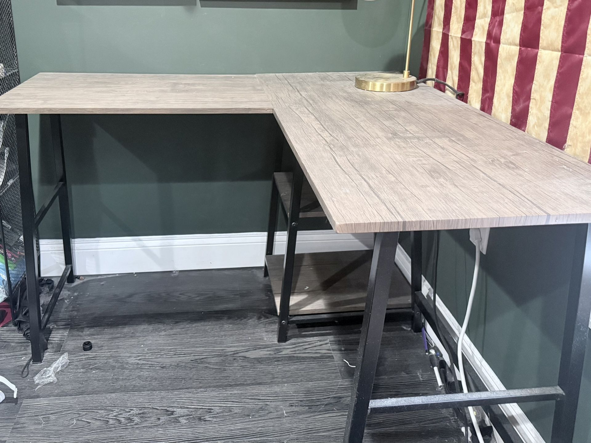 Brown L-shaped Wooden Desk