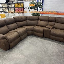 Free Delivery* Like New Brown Microfiber Sectional Sofa with Power Recliners! Couch Couches Sectional Brown Recliners Reclining