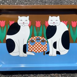 Vintage Faroy Inc. Spain Serving Metal Tray "Cat Cafe" RARE FIND Large Tray