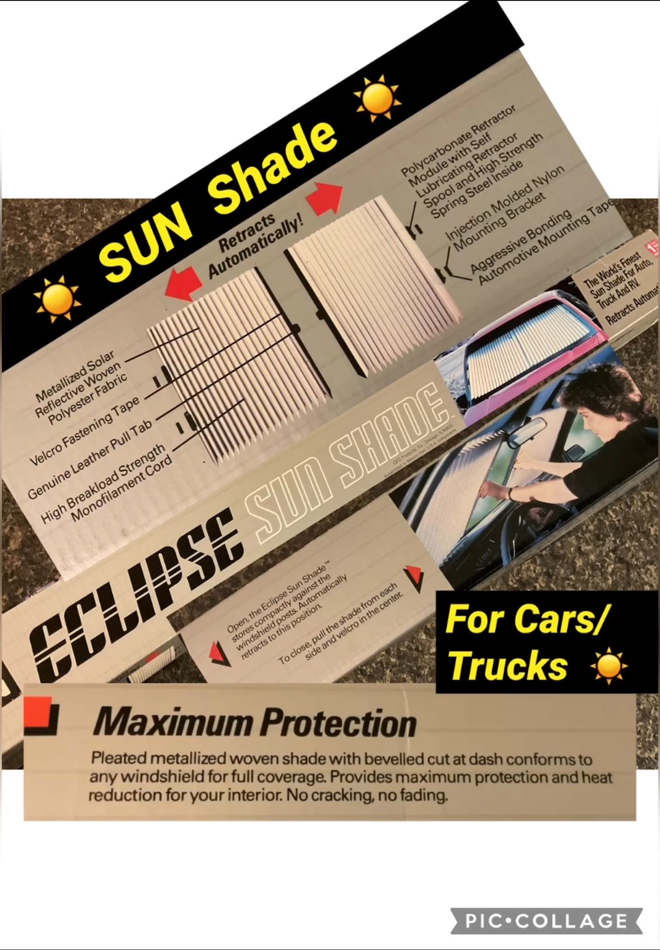 Sun Shades For Cars By Eclipse - 22” 21” 20” Or 19”- Accordion Style NEW