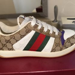 Gucci Screnner GG Beige Purple Mens Shoes Size 11
