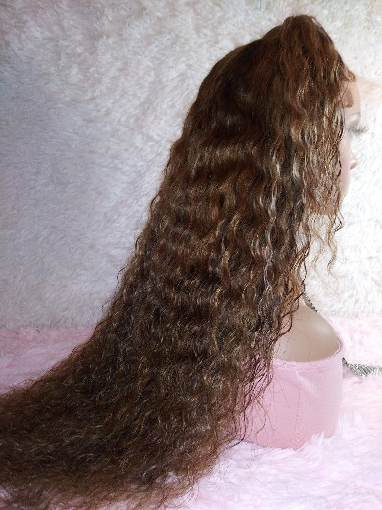 22-24 Inch 13x6 Golden Browns Ombre Lace Wig 2/4/30/27 Deep Water Wave