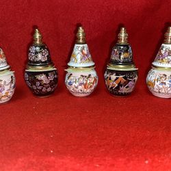 Vintage 2.5 Inch Set of 5 Oil/Cream 24k gold Ceramic Vase Collectibles (Read Description) 