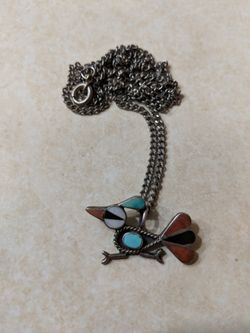 Native American turquoise Roadrunner pendant and chain