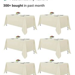Rectangular Ivory Tablecloths for 6-8 Foot Tables, 6 Pack - 70 x 120 Inches 