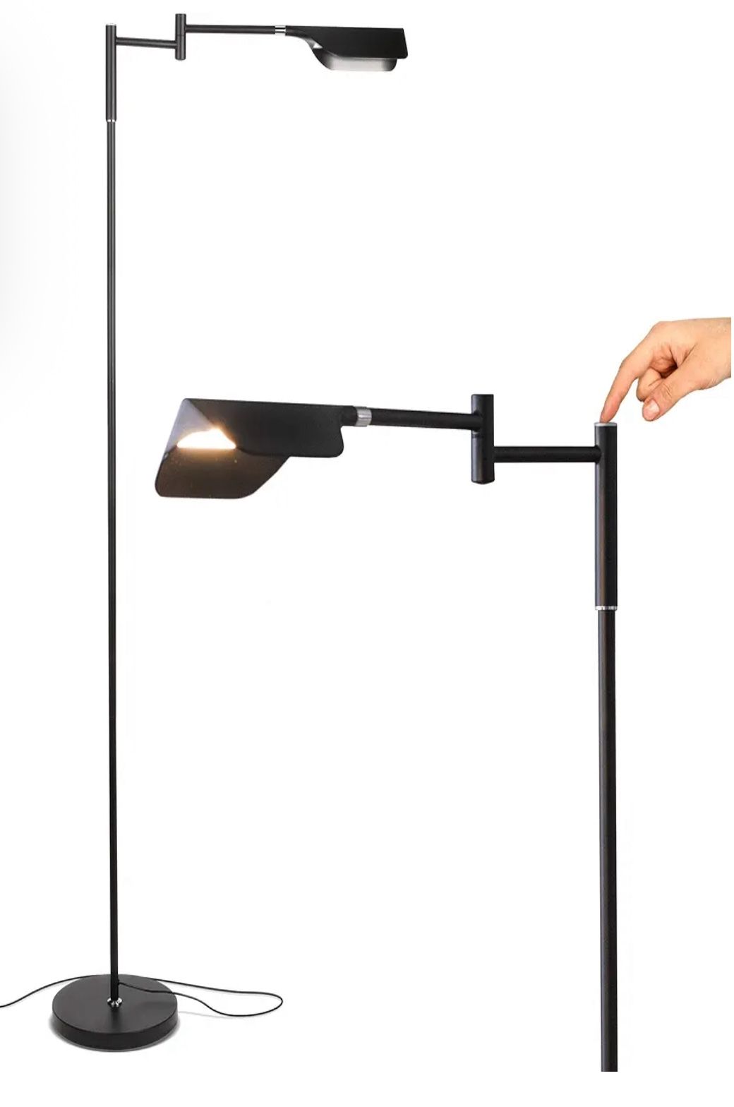 Brightech Leaf Pharmacy LED Reading Lamp, Dimmable Floor Lamp with Easy Rotation Over Chair or Desk for Living Rooms & Offices, Adjustable Standing La