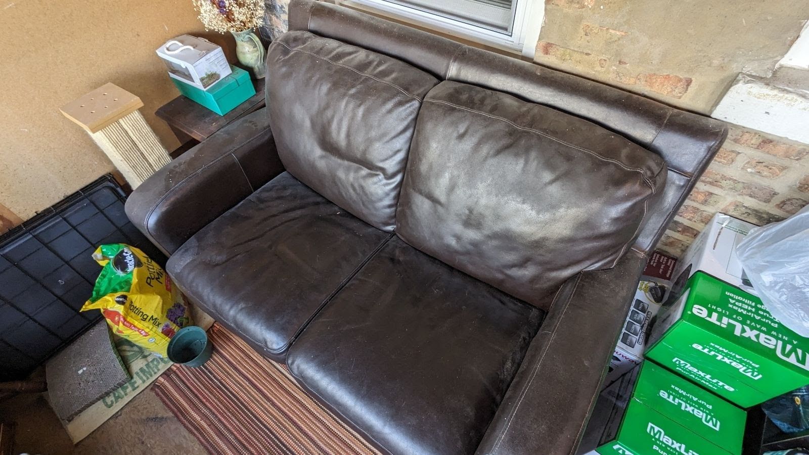 Brown leather Patio Couch 