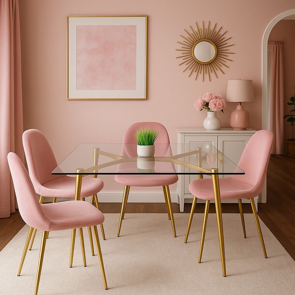 Elegant Rose Pink Dining Table Set For 4