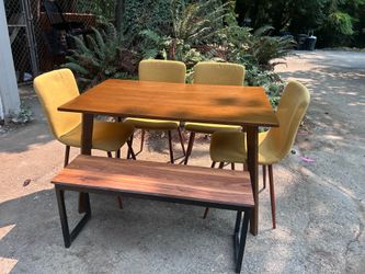 Walnut MCM Dining Set + Bench + Free Delivery