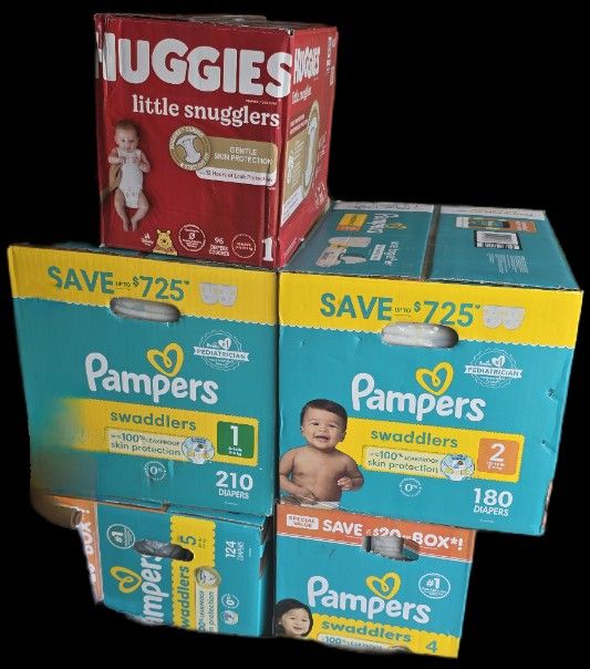 Mixed Lot of New Diapers (Huggies & Pampers, Various Sizes)
*