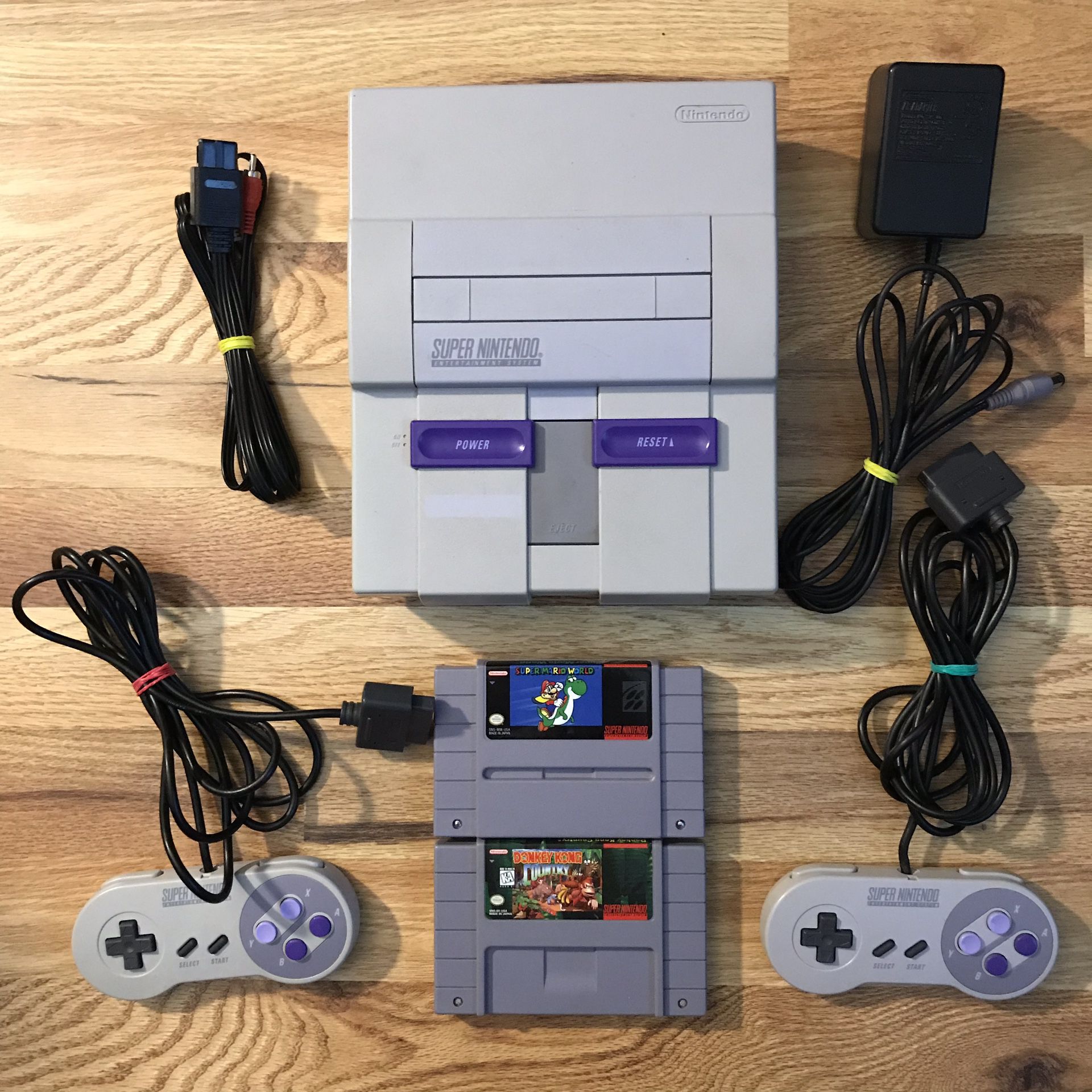Super Nintendo SNES System Console Bundle With Super Mario World & Donkey Kong Country & More Tested