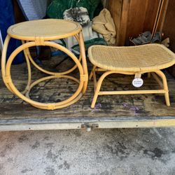 Creativeco-op Rattan Stool & Side Table Set