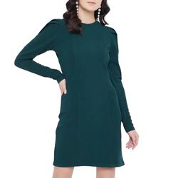 H&M fitted long puff sleeves green dress women Size Medium