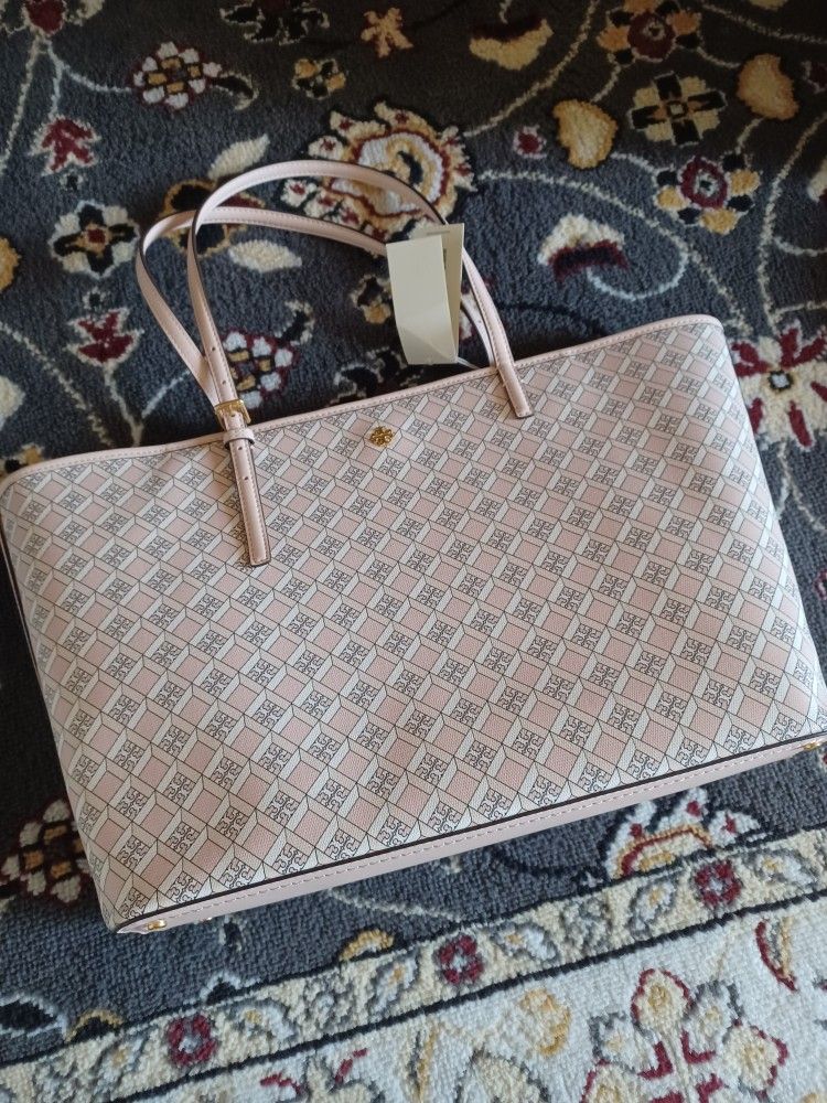 Tory burch geo logo top zip tote