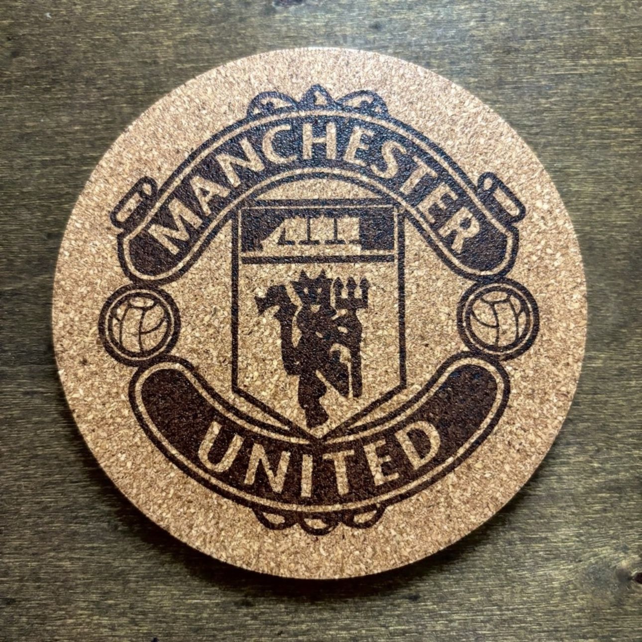 Manchester United Logo Laser Engraved Cork Coaster