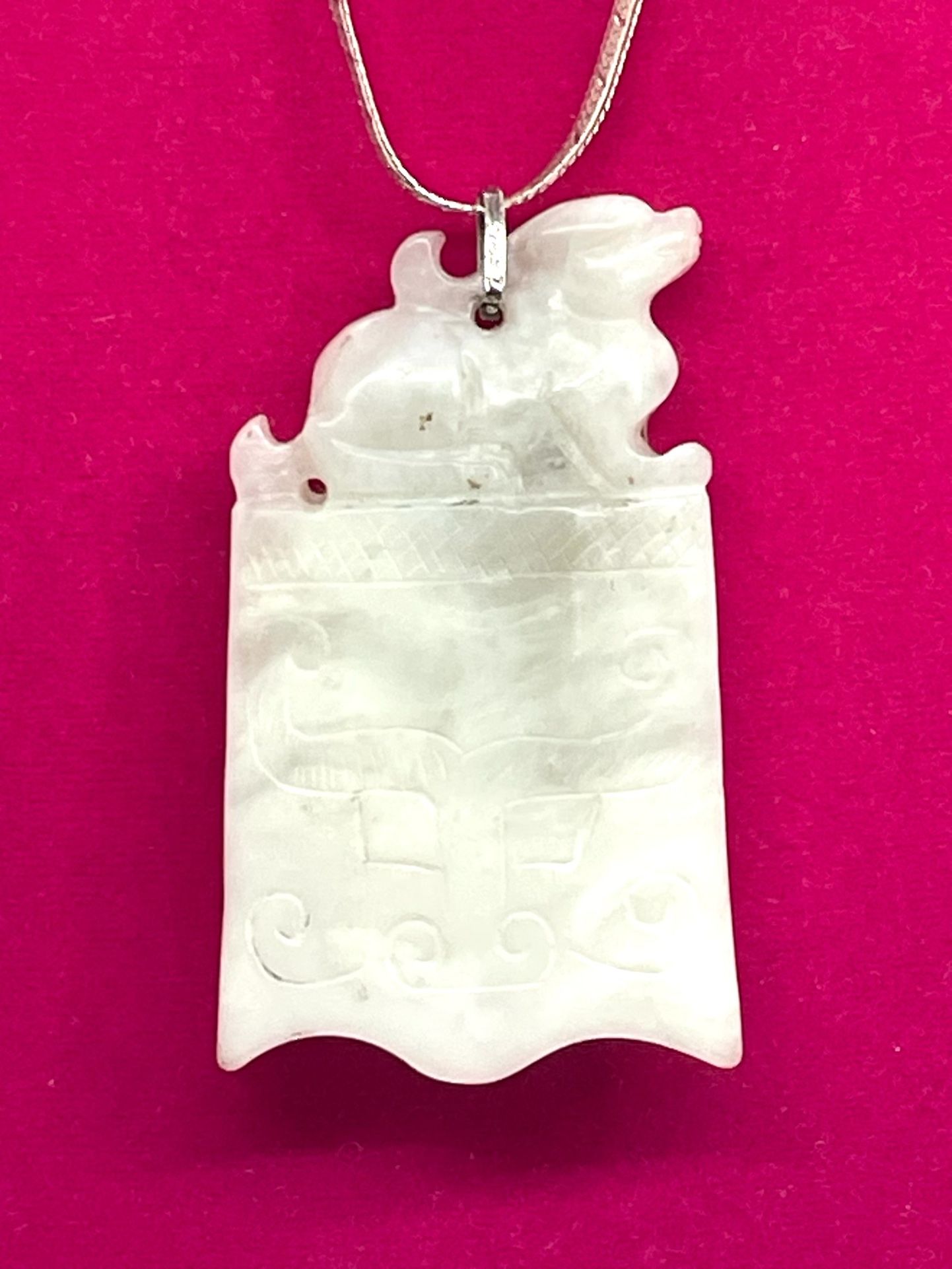 Old Sterling Carved Jade Necklace