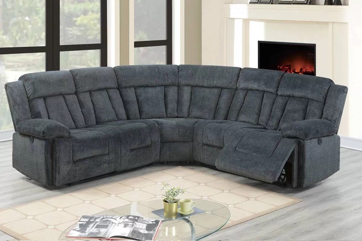 Brand New Grey Super Plush Chenille Power Reclining Sectional Sofa 