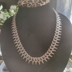 20 Inch Stainless steel CZ Spiked Necklace 