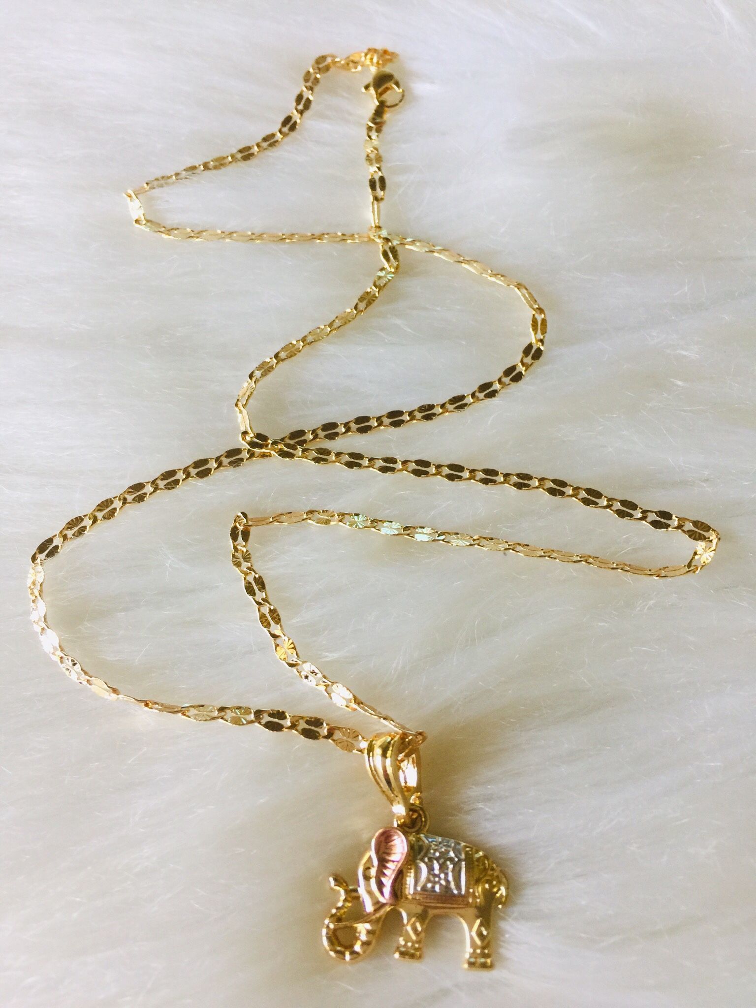 Necklace Elephants gold plated tricolor 26 inches